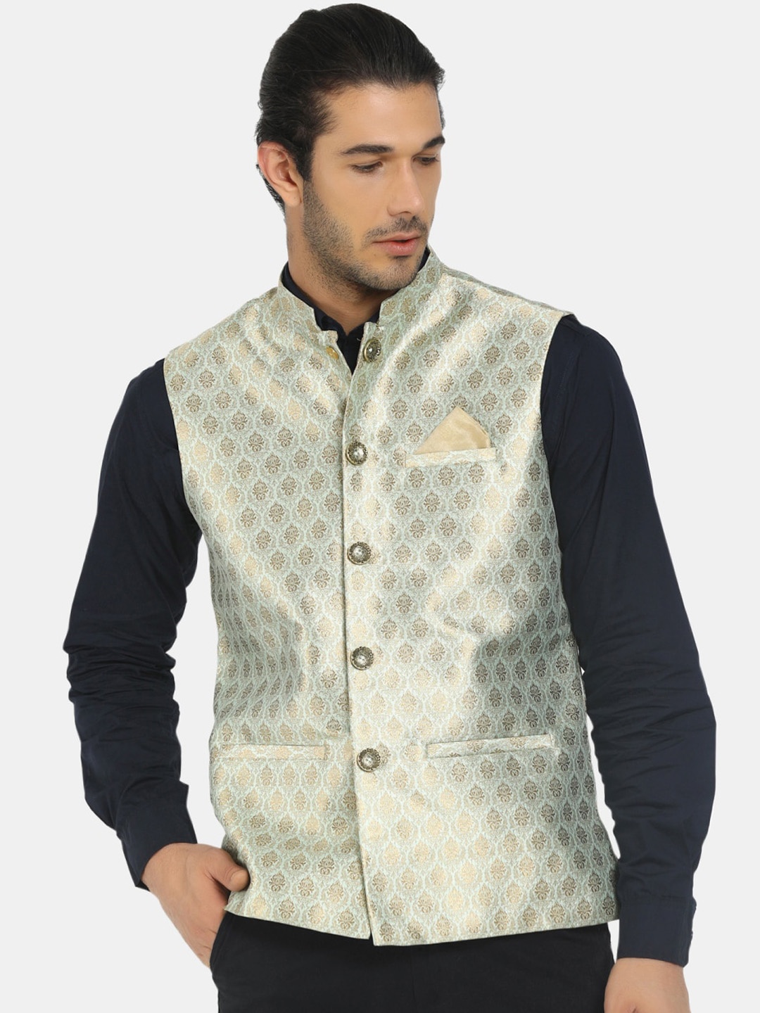 

V-Mart Men Green Woven Design Nehru Jacket