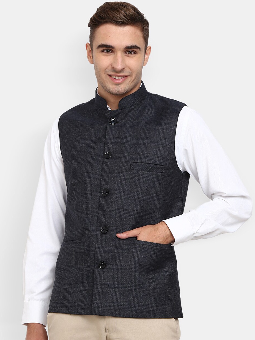 

V-Mart Men Blue Checked Nehru Jackets