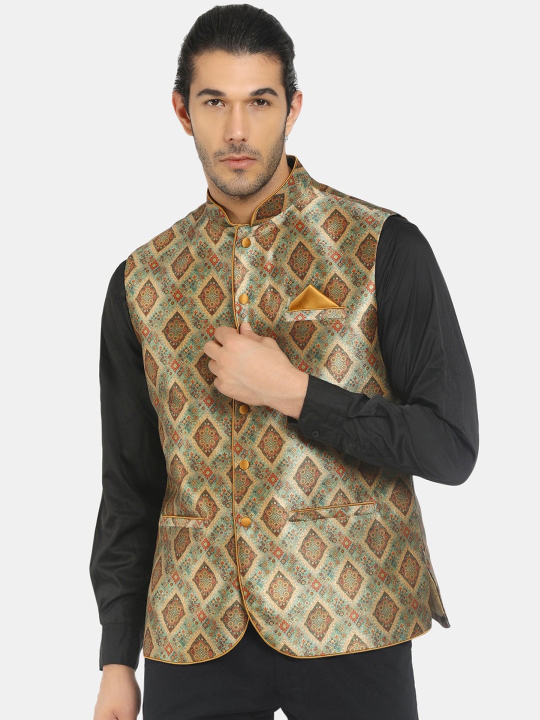

V-Mart Men Green Printed Nehru Jacket