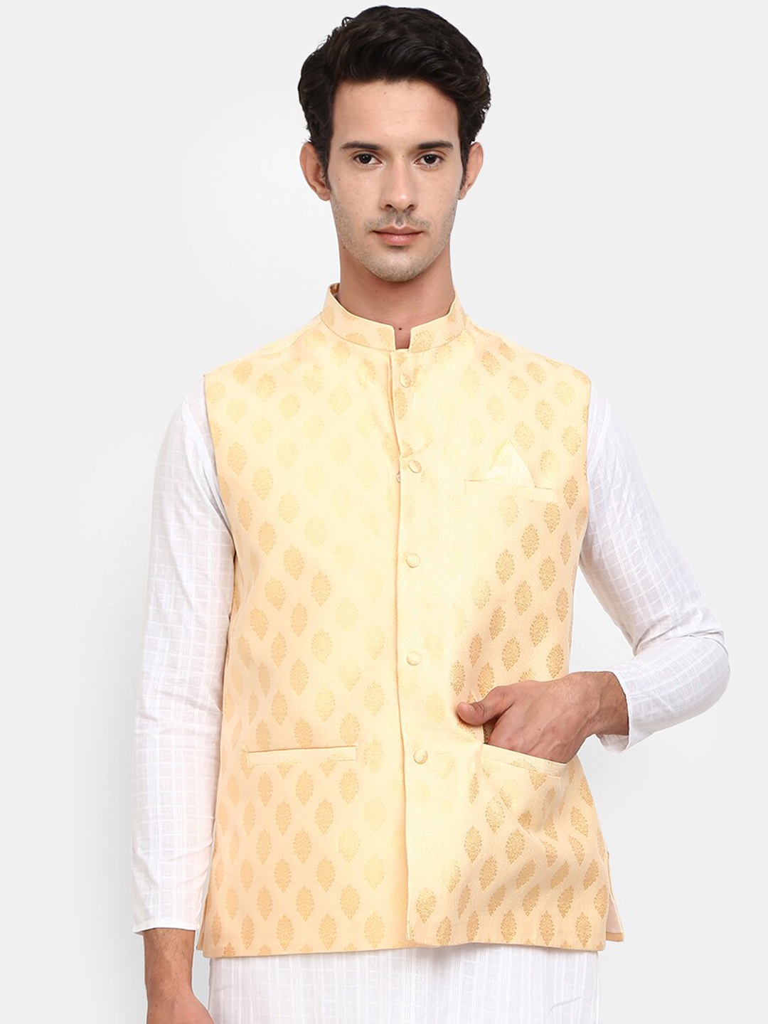 

V-Mart Men Cream-Coloured Woven Design Nehru Jacket
