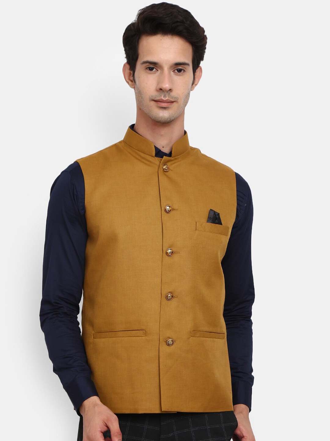 

V-Mart Men Mustard Yellow Woven Design Nehru Jacket