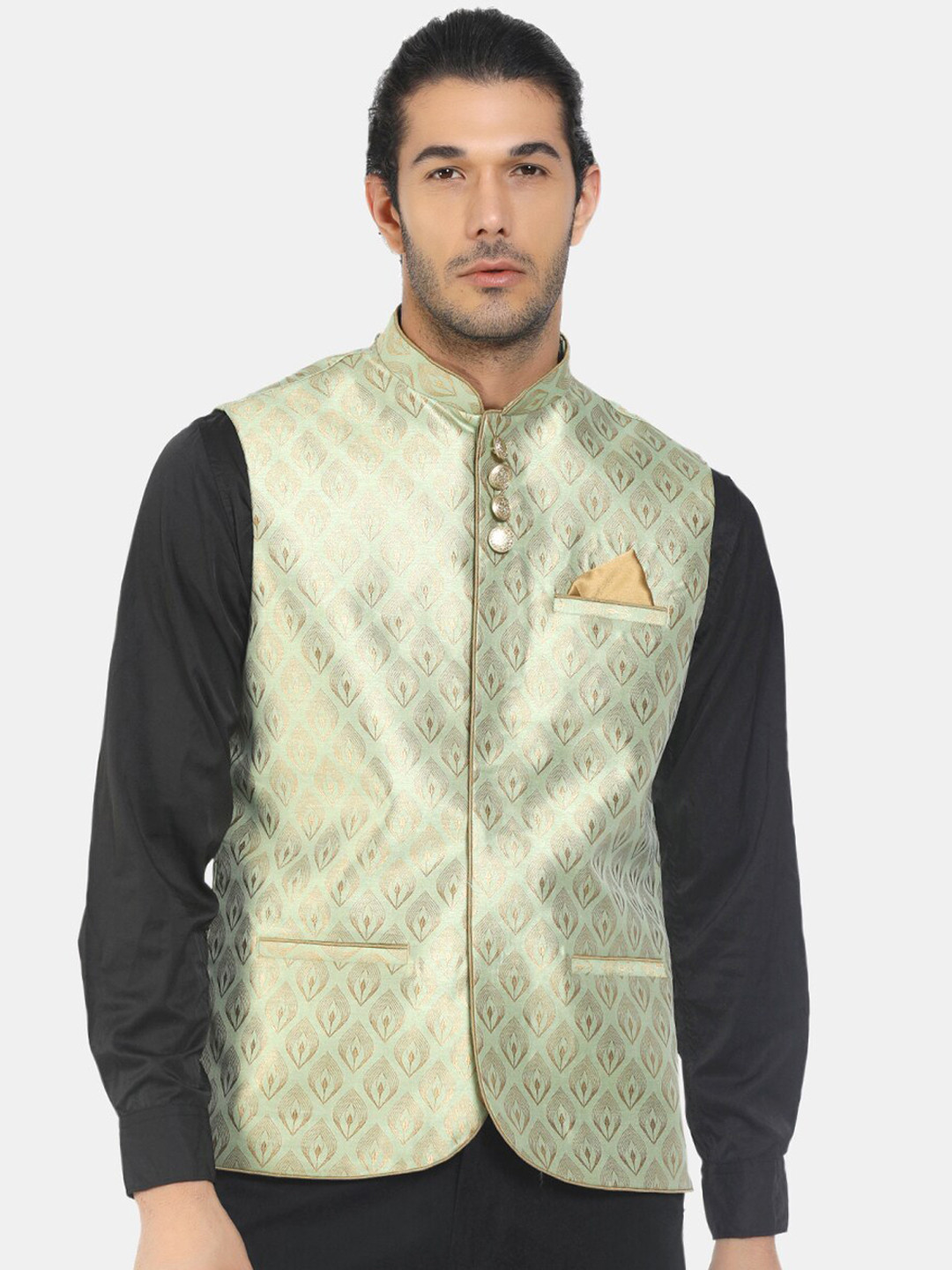 

V-Mart Men Light Green Self Design Nehru Jacket