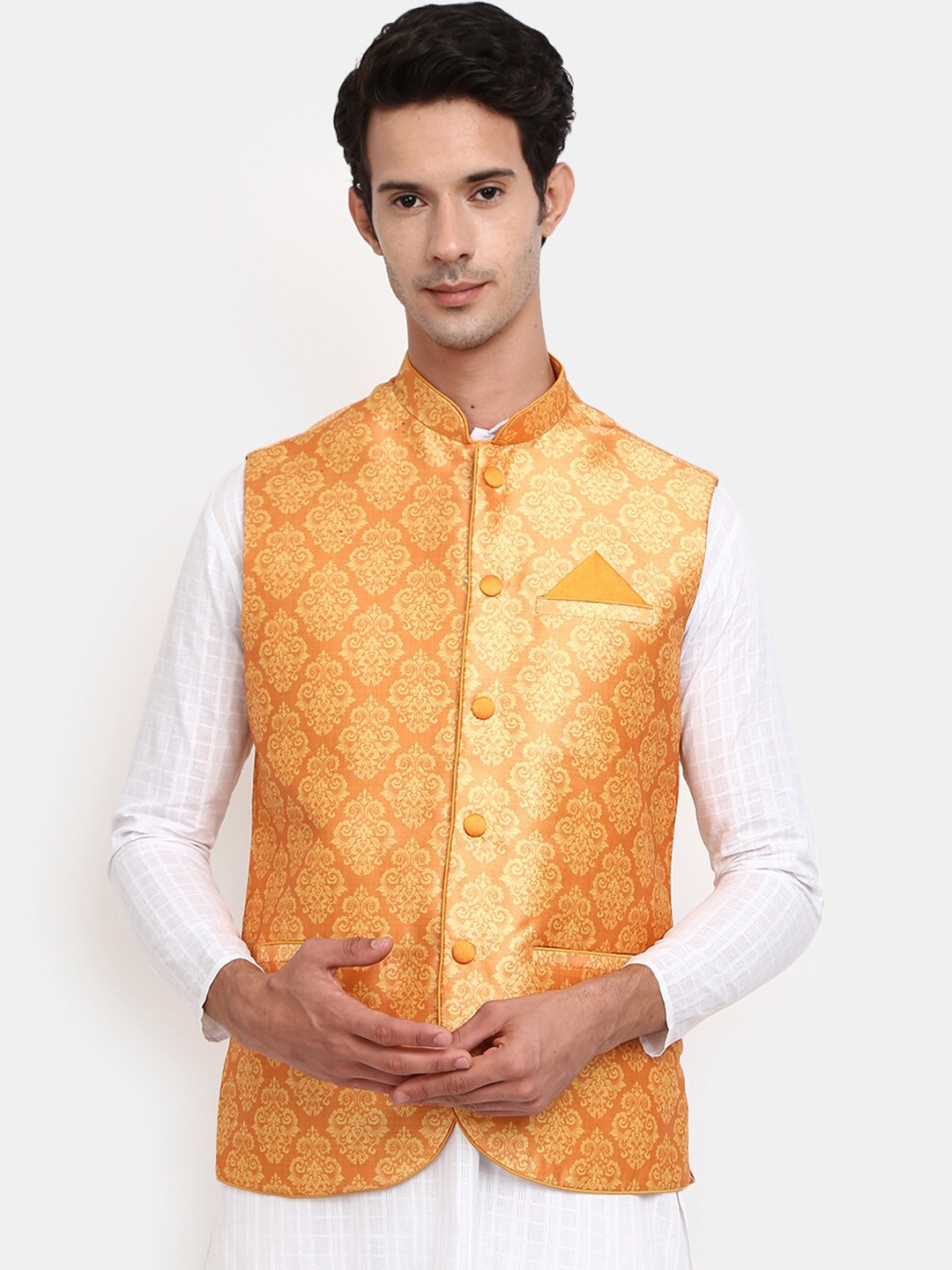 

V-Mart Men Orange Printed Nehru Jacket