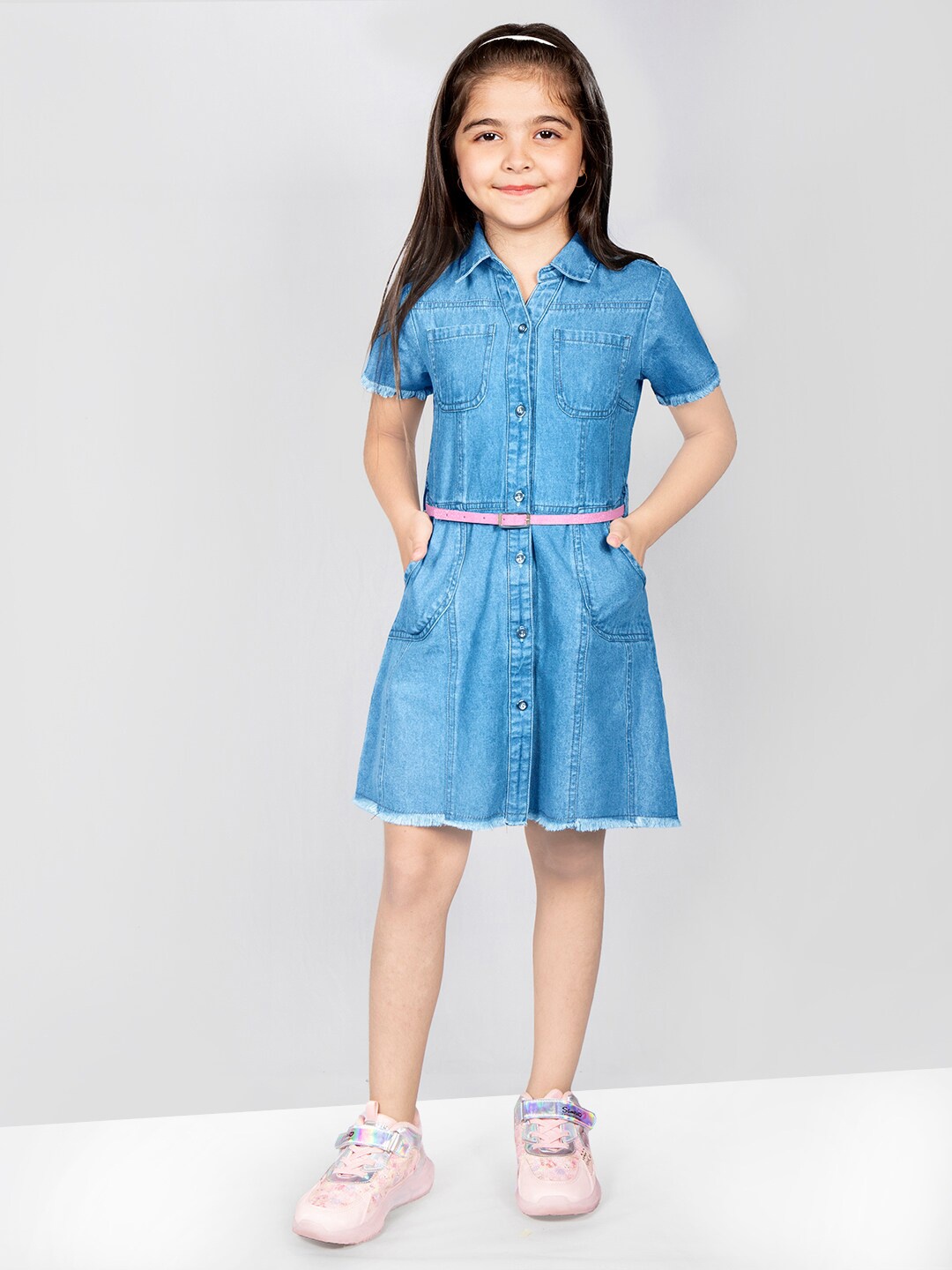 

Naughty Ninos Blue Cotton Denim Shirt Dress