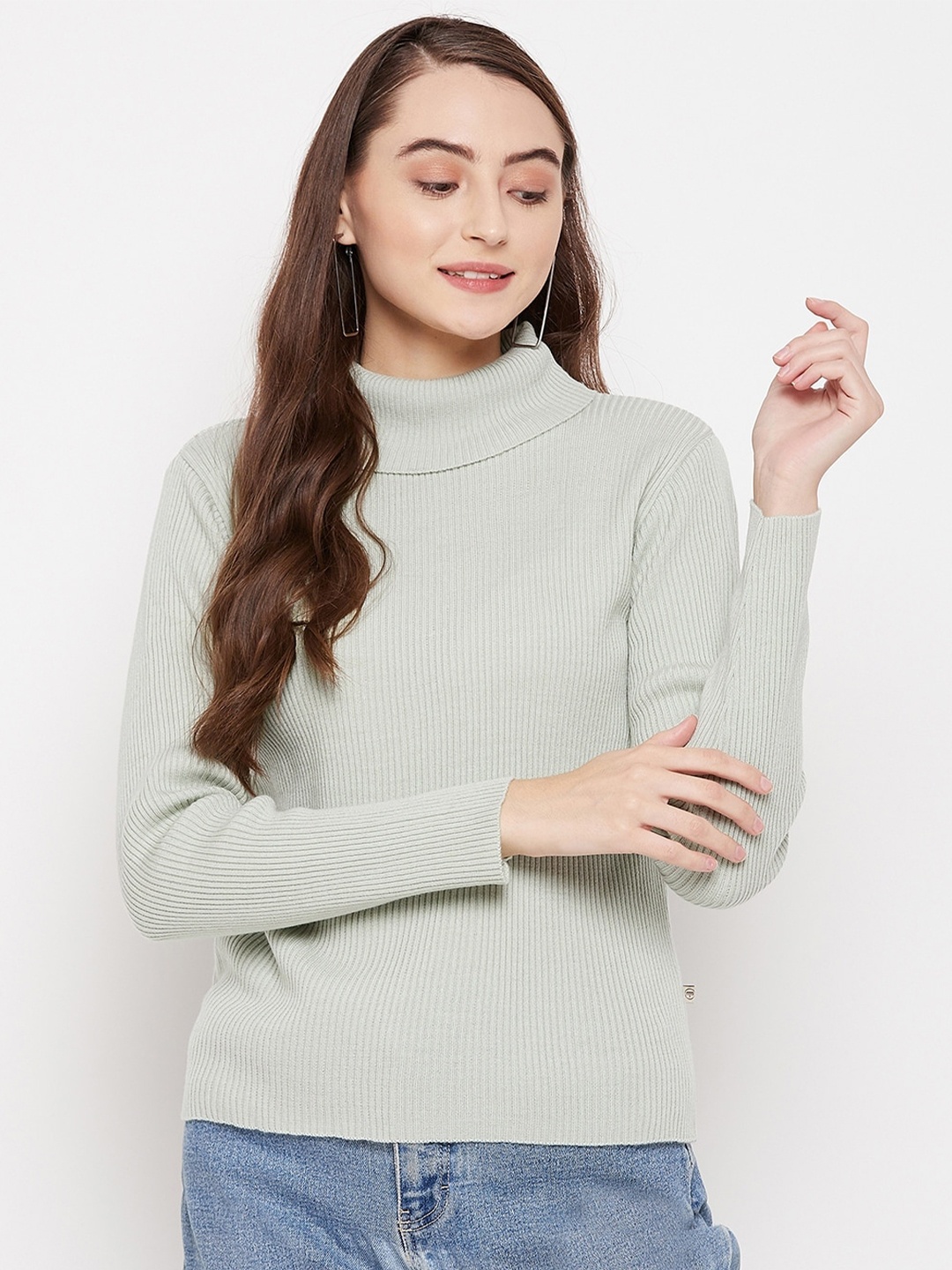 

Madame Women Sea Green Ribbed Pullover