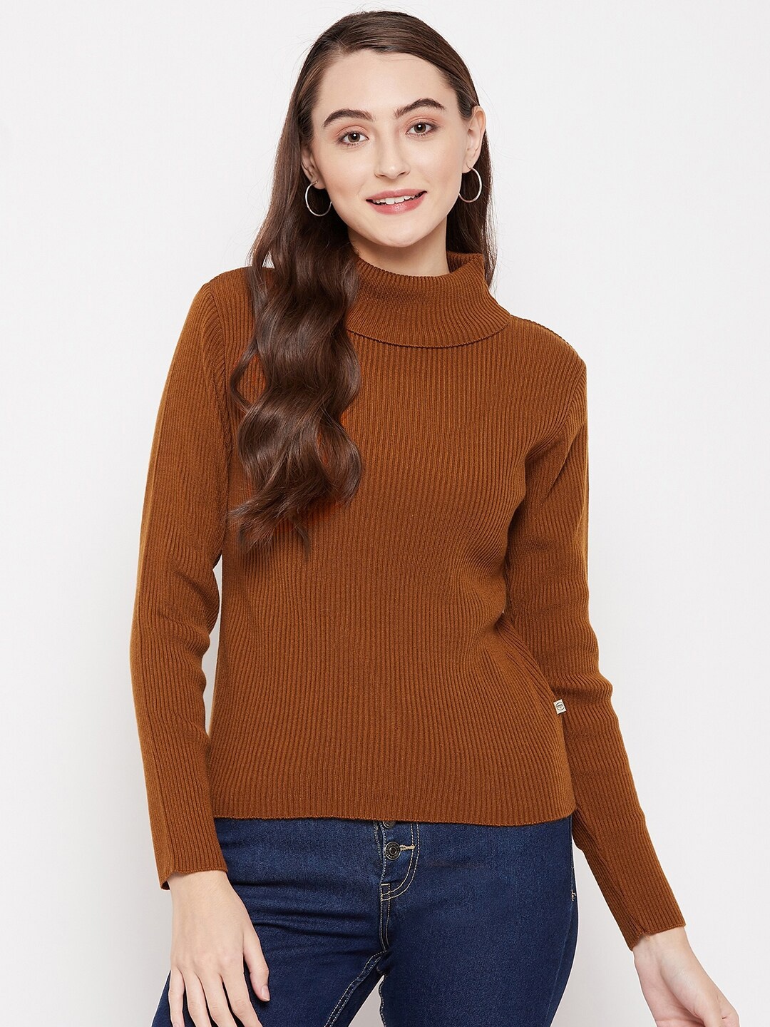 

Madame Women Tan Ribbed Pullover