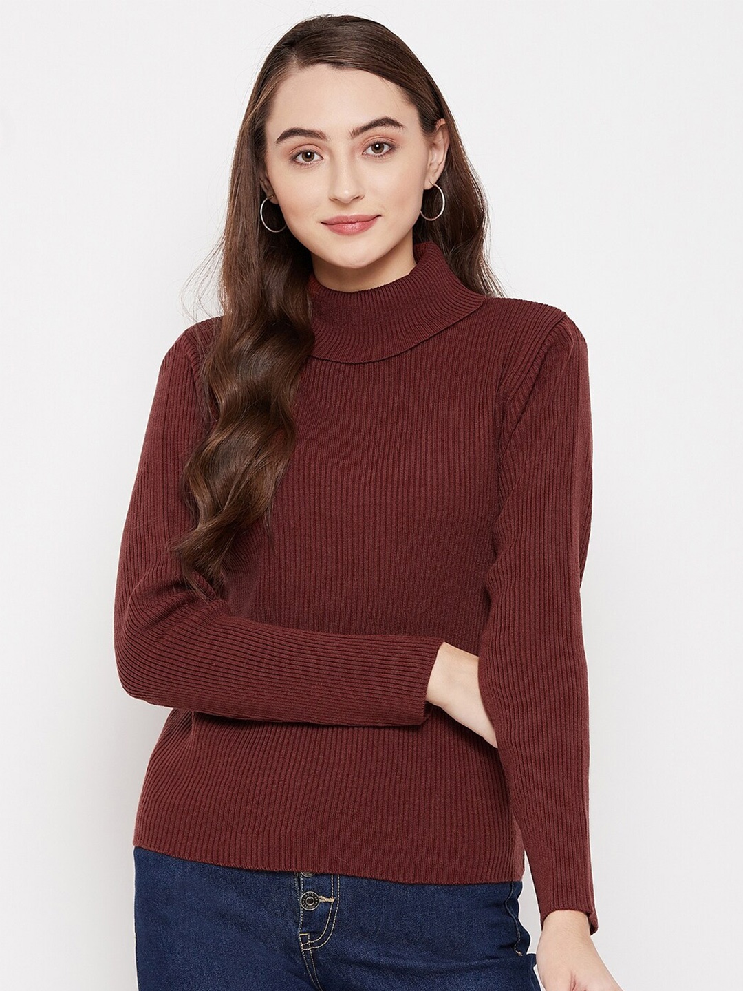 

Madame Women Rust Ribbed Pullover