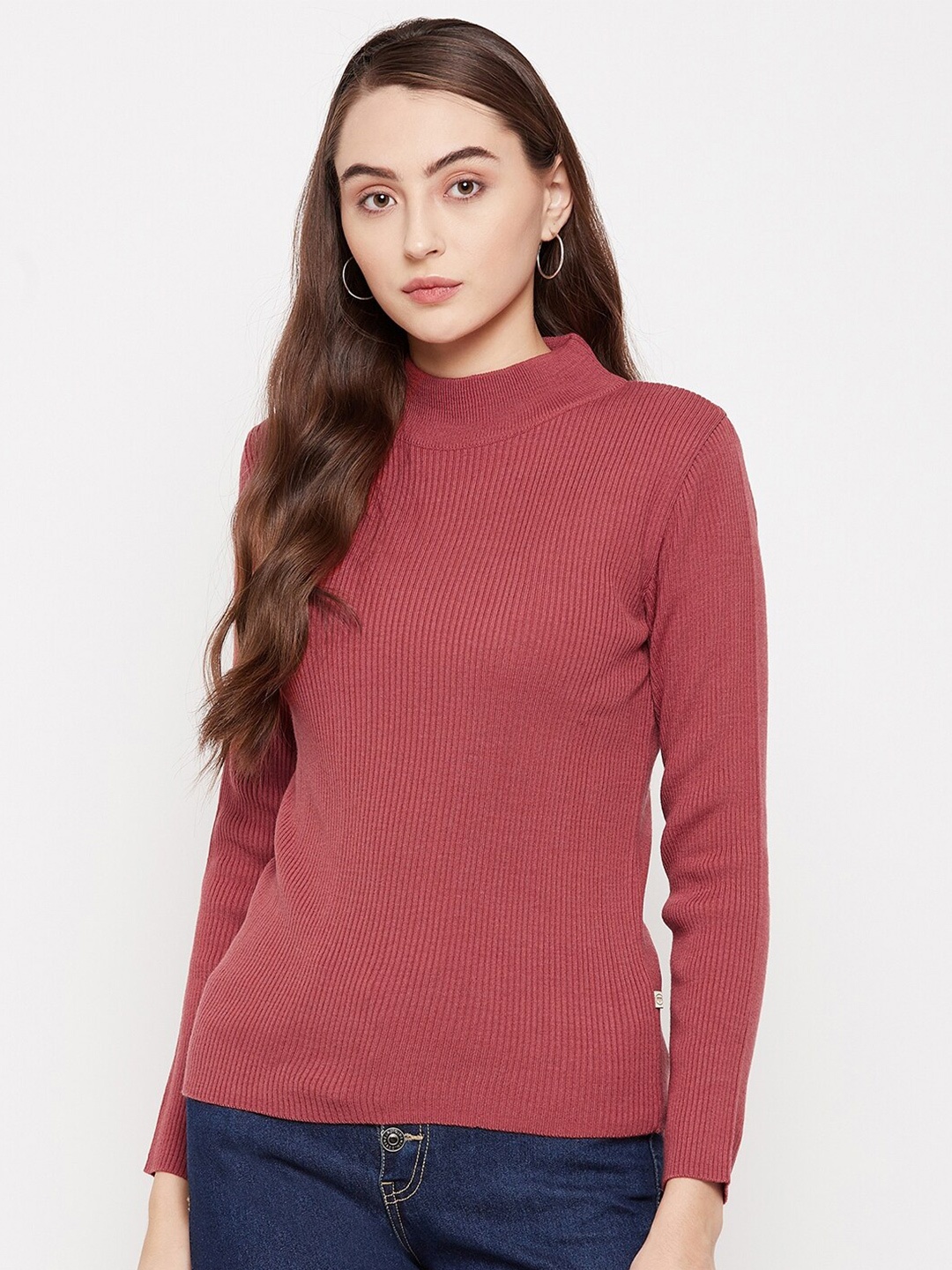 

Madame Women Pink Ribbed Pullover