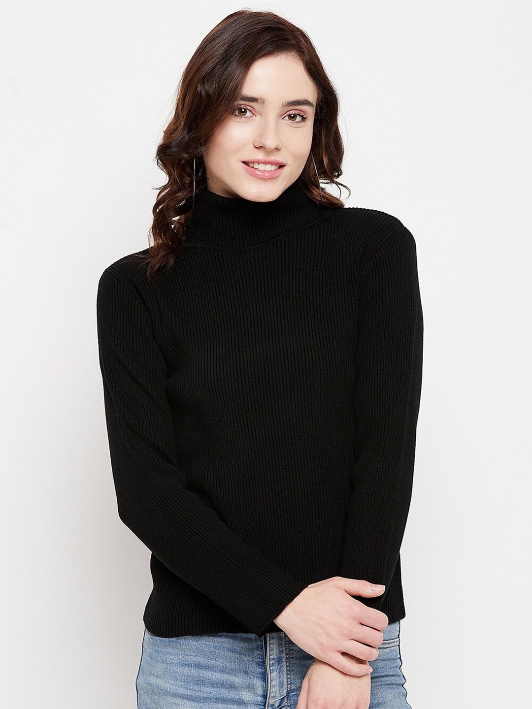

Madame Women Black Ribbed Pullover