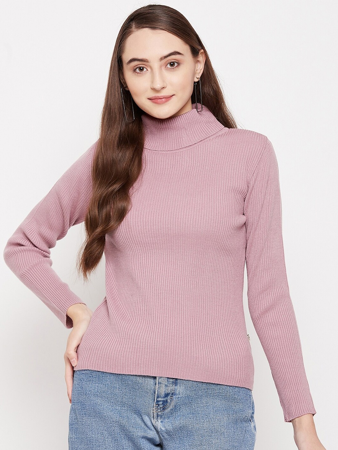 

Madame Women Mauve Ribbed Pullover