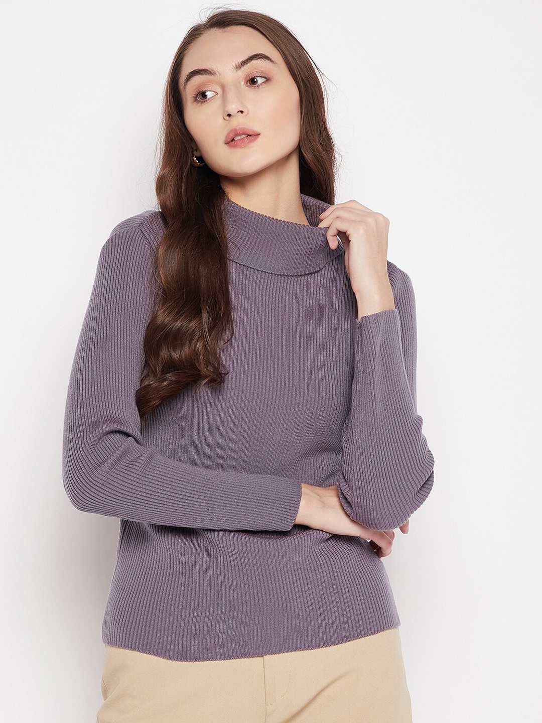 

Madame Women Lavender Ribbed Pullover
