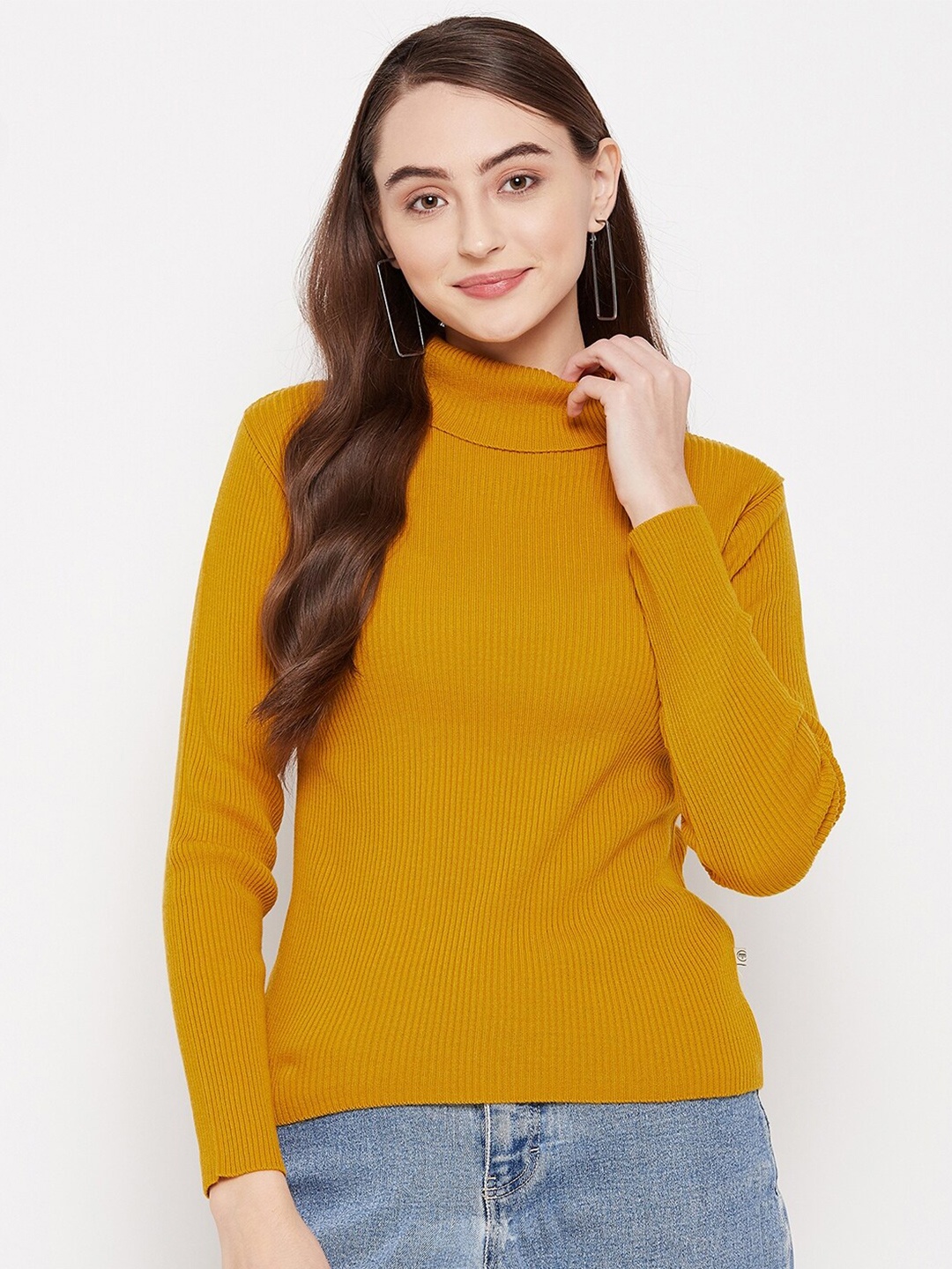 

Madame Women Mustard Ribbed Pullover