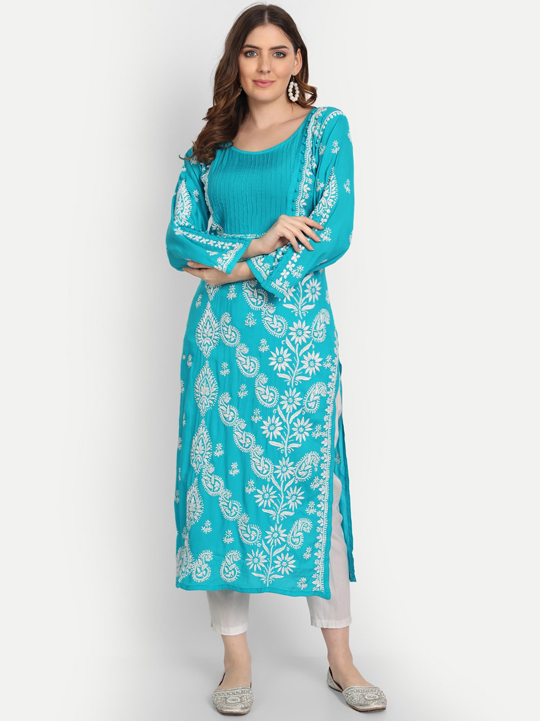

Indiankala4u Chikankari Hand Embroidered Kurta, Blue