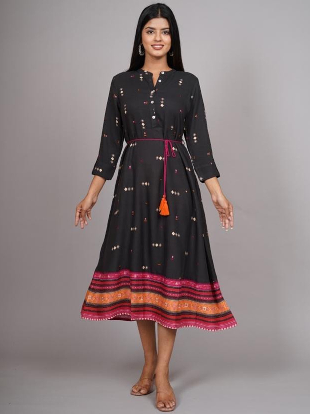 

HERE&NOW Women Plus Size Black Printed Ethnic Dresse