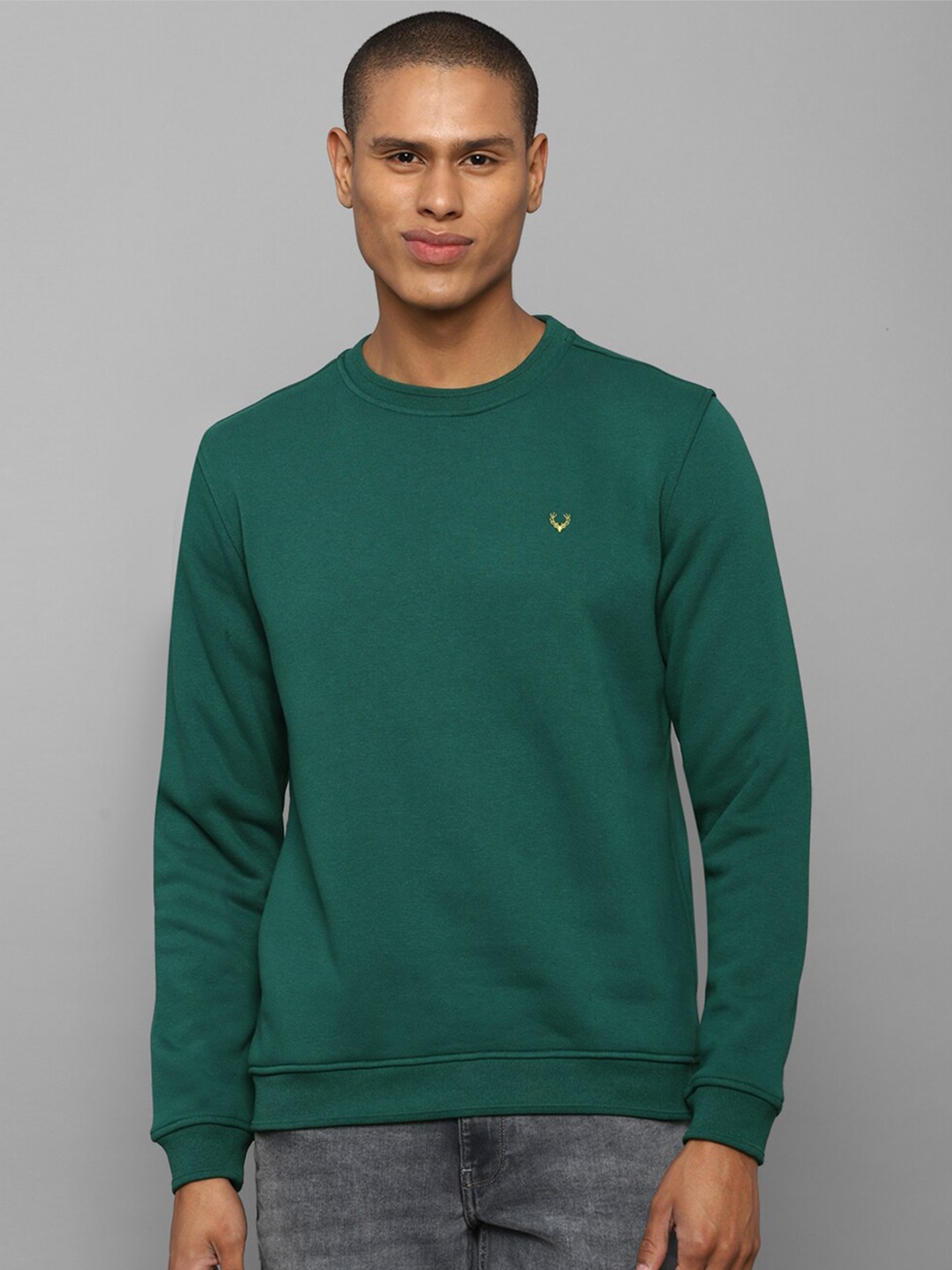 

Allen Solly Men Green Solid Cotton Sweatshirt