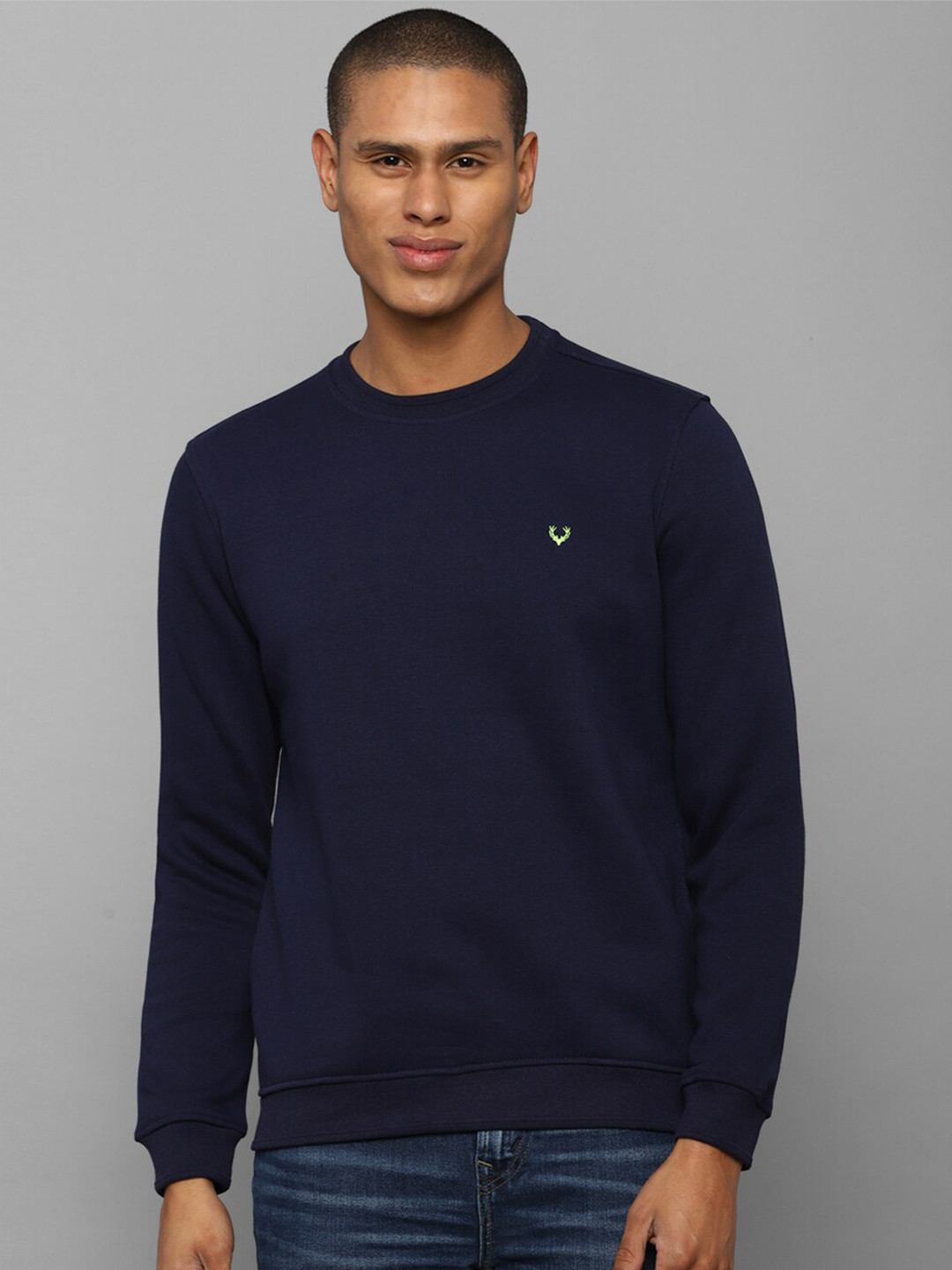 

Allen Solly Men Navy Blue Solid Cotton Sweatshirt