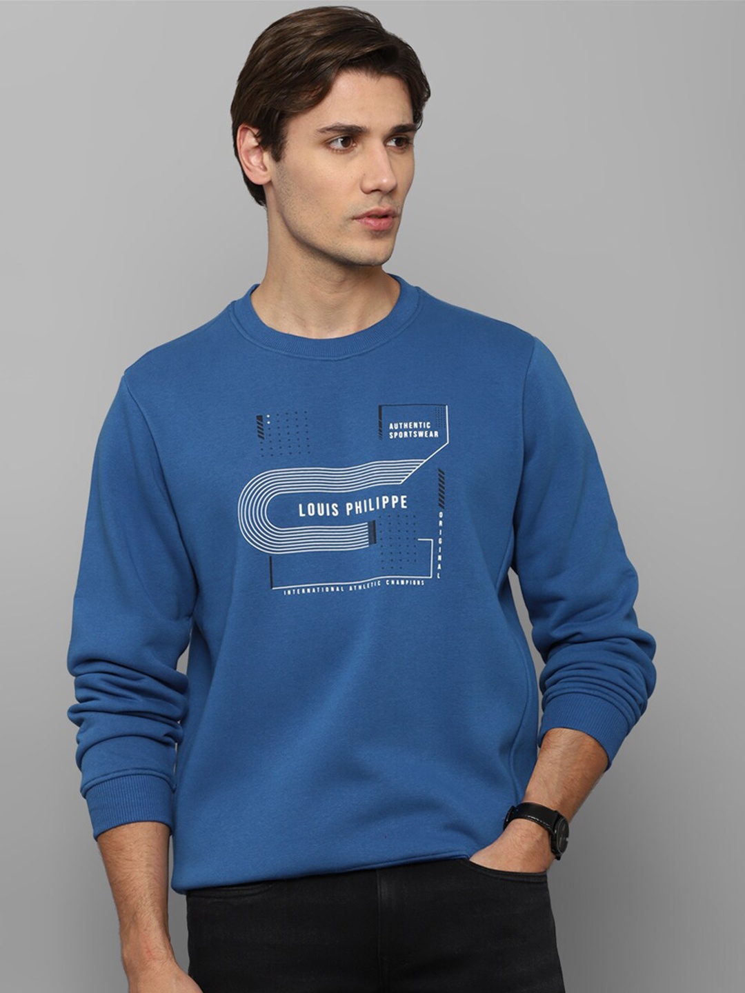 

Louis Philippe Sport Men Blue Cotton Printed Sweatshirt