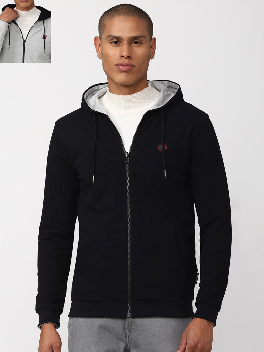 

Van Heusen Sport Men Grey & Black Hooded Reversible Sweatshirt