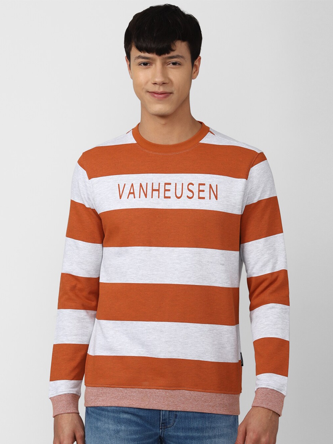 

Van Heusen Sport Men Orange & White Striped Sweatshirt
