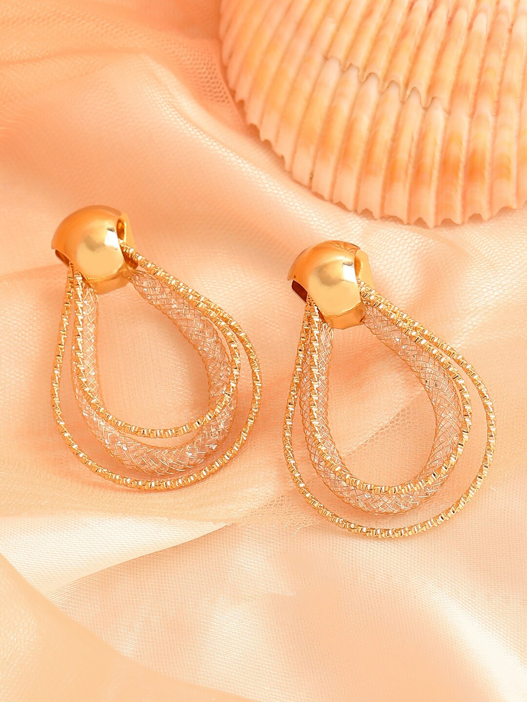 

SOHI Gold Plated Gold-Toned Oval Drop Earrings