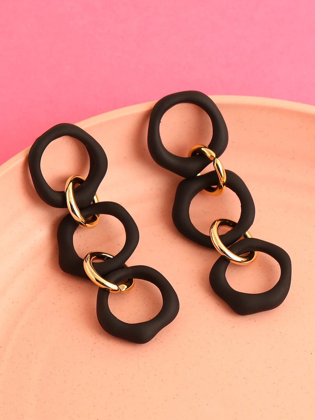 

SOHI Gold Plated Black Contemporary Drop Earrings