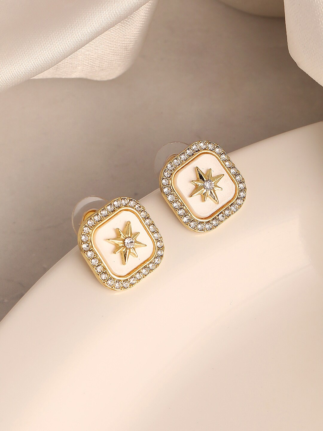 

SOHI Gold-Toned Square Studs Earrings