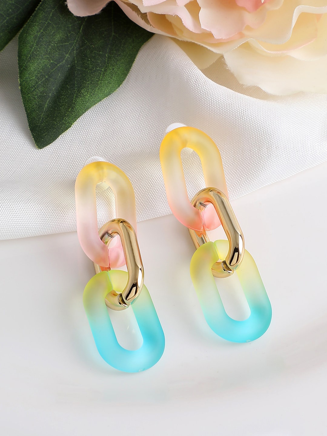 

SOHI Gold-Toned & Blue Contemporary Drop Earrings