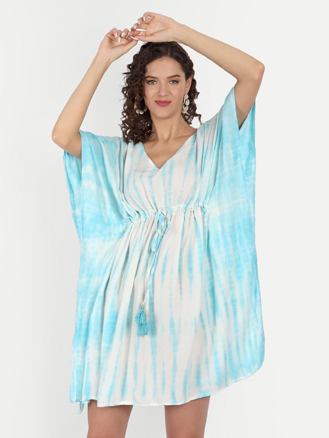 

JIRON Blue & White Tie and Dyed Kaftan Dress