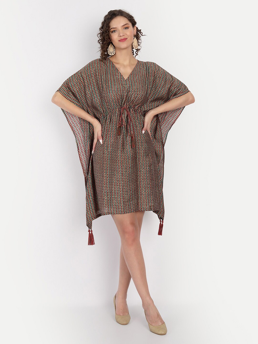 

JIRON Printed Linen Silk Kaftan Dress, Brown