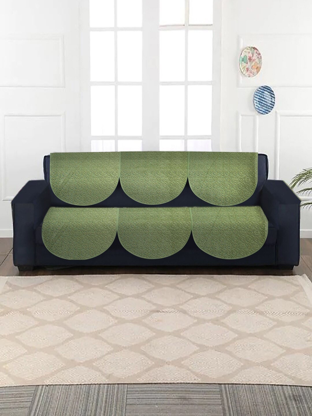 

Slushy Mushy Set Of 10 Green Printed 5-Seater Sofa Covers
