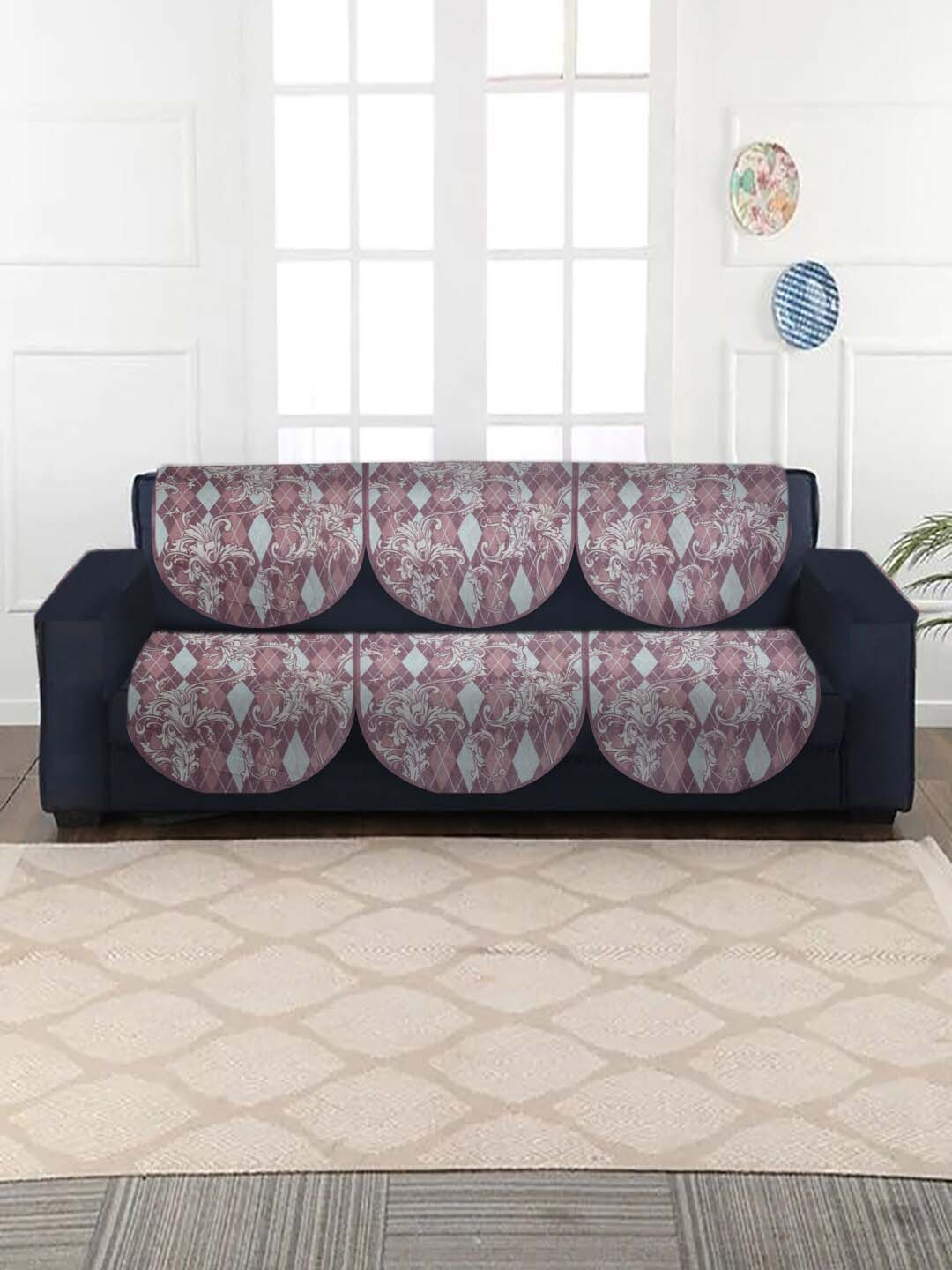 

Slushy Mushy Set Of 10 Pink & White Printed 5-Seater Sofa Covers