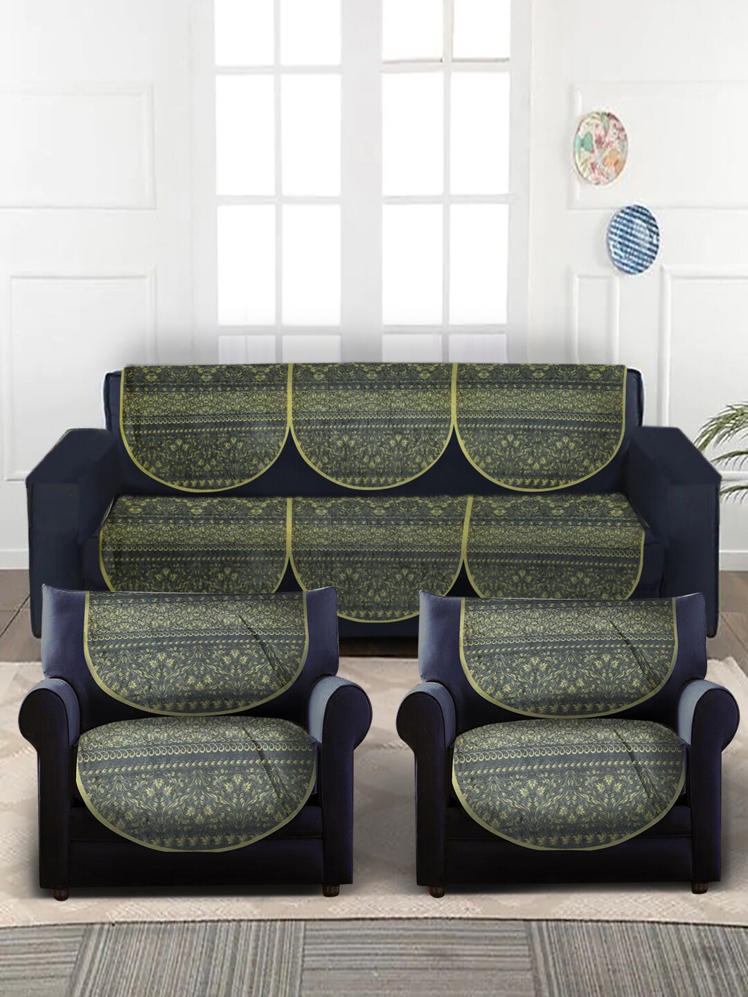 

Slushy Mushy Set Of 10 Green Printed 5-Seater Sofa Covers