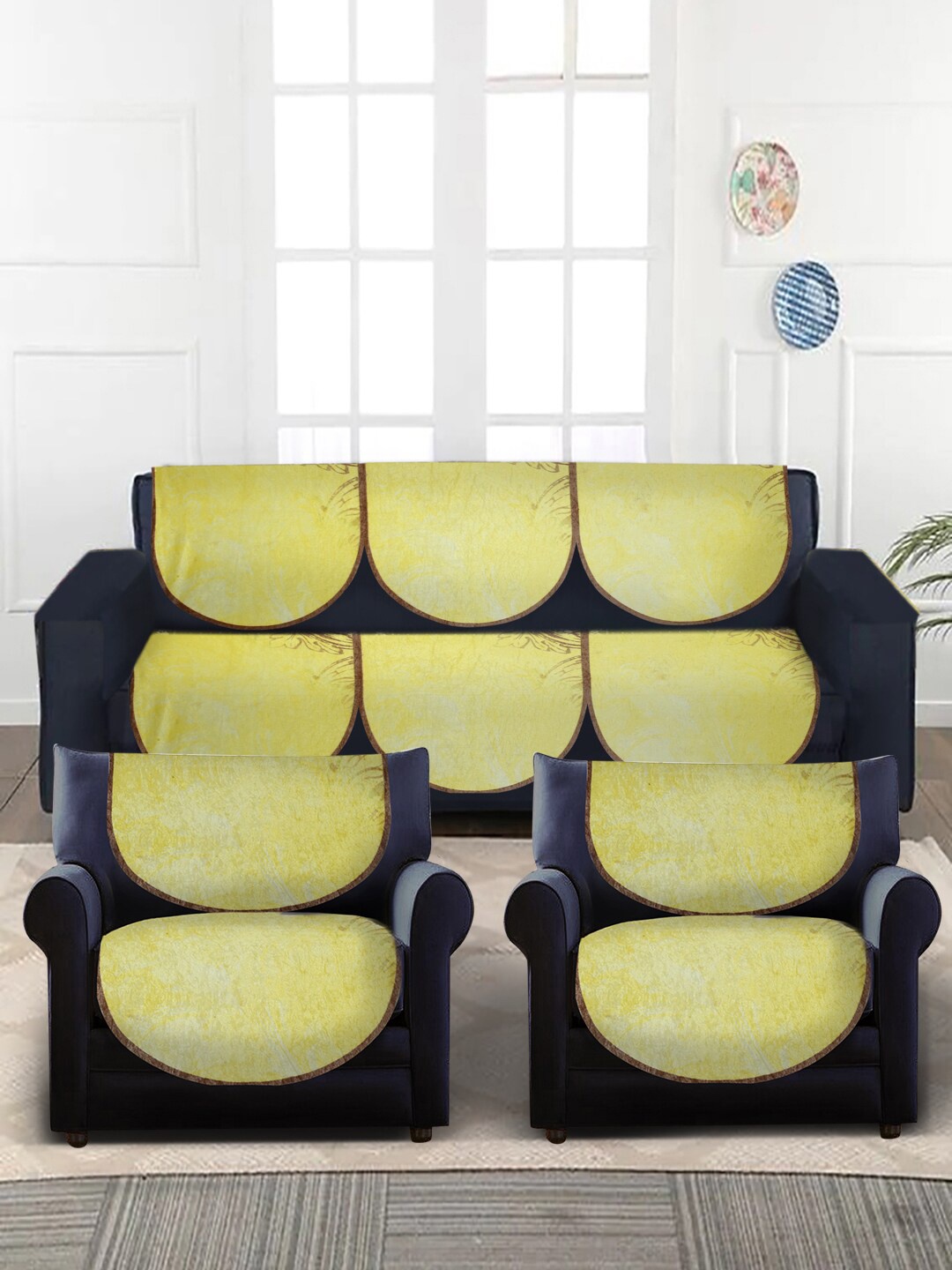 

Slushy Mushy Set Of 10 Yellow Printed 5-Seater Sofa Covers