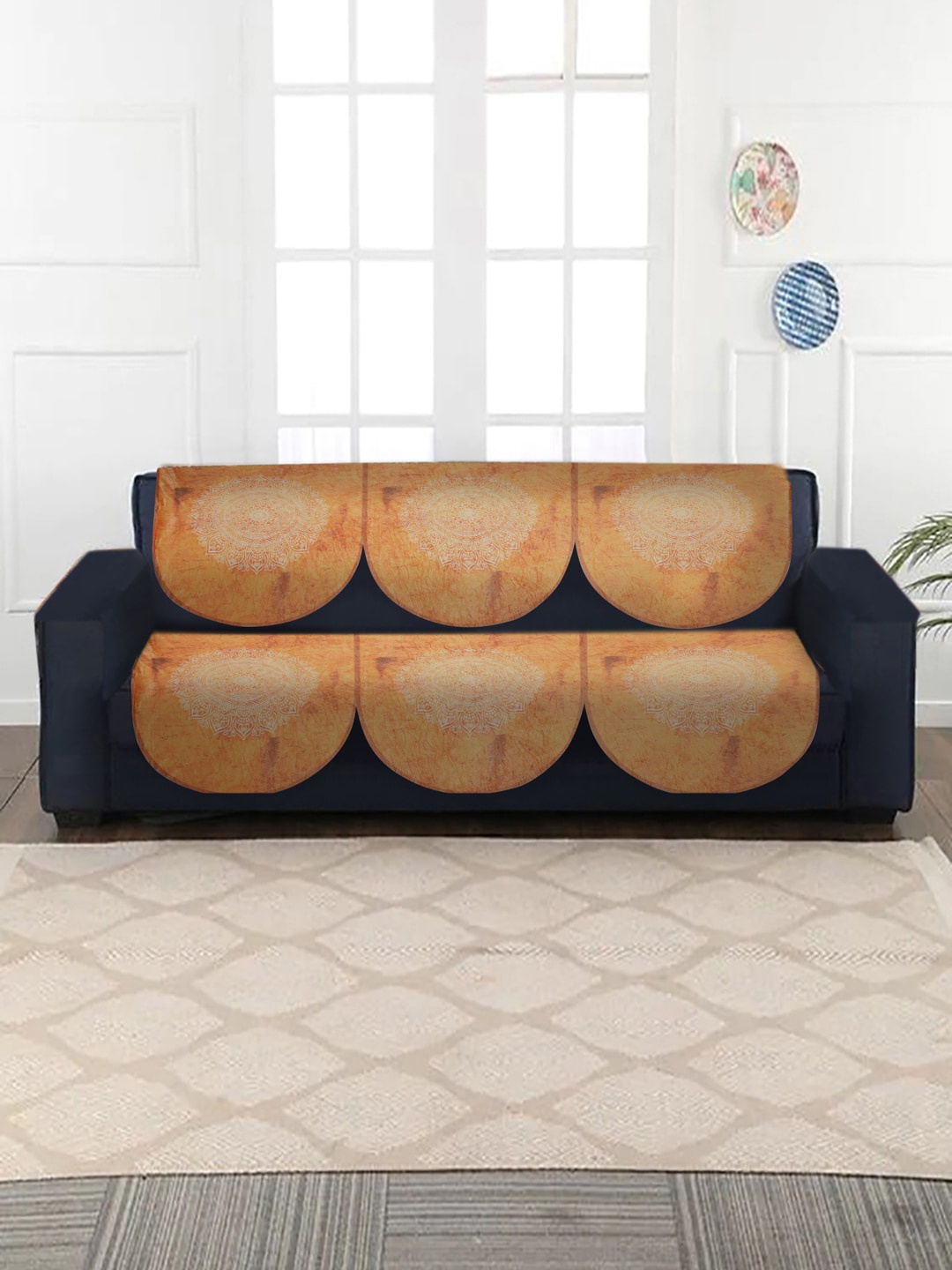 

Slushy Mushy Set Of 10 Orange Printed 5-Seater Sofa Covers
