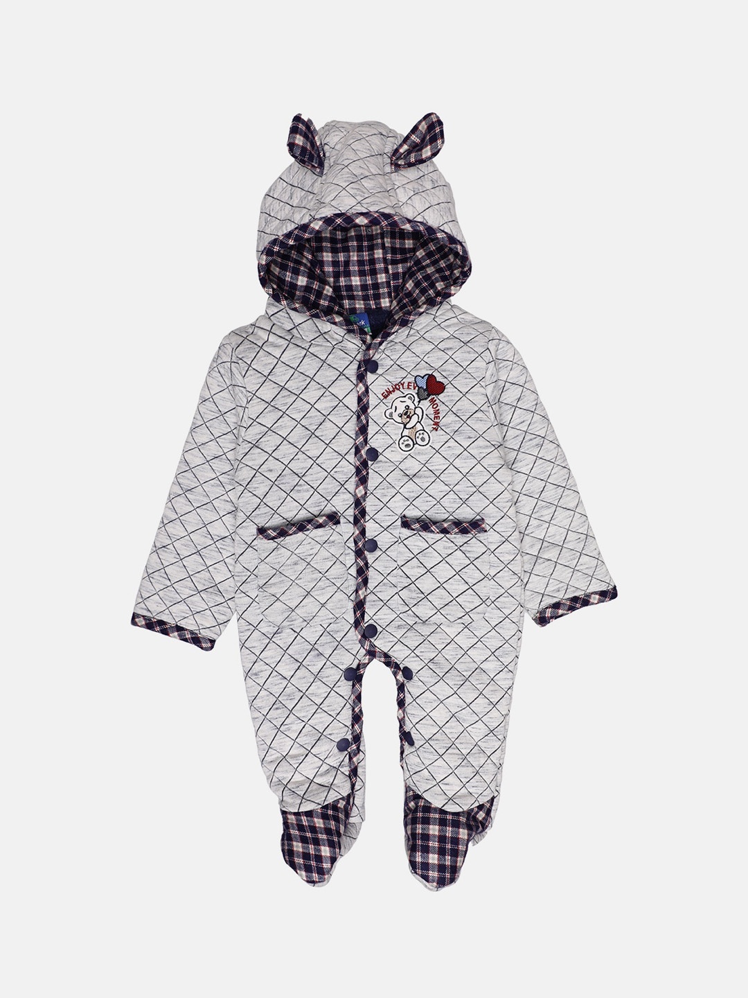 

Little Kiki Kids Checked Hooded Cotton Sleepsuit, Grey