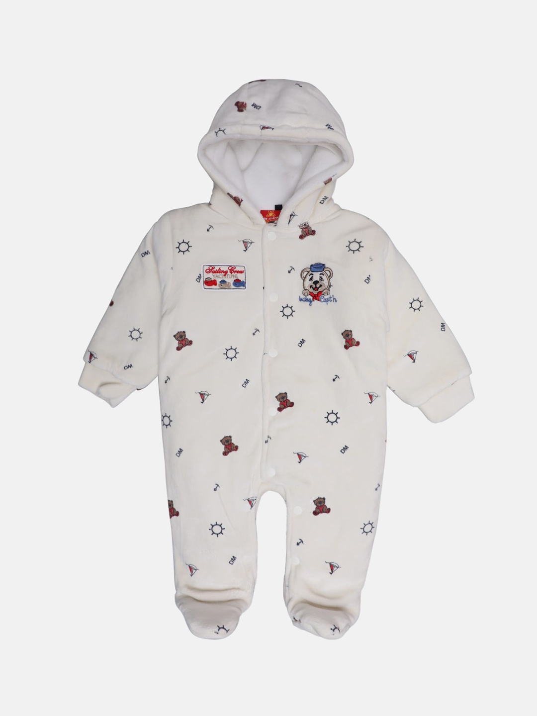 

Little Kiki Kids Printed Hooded Sleepsuit, Off white