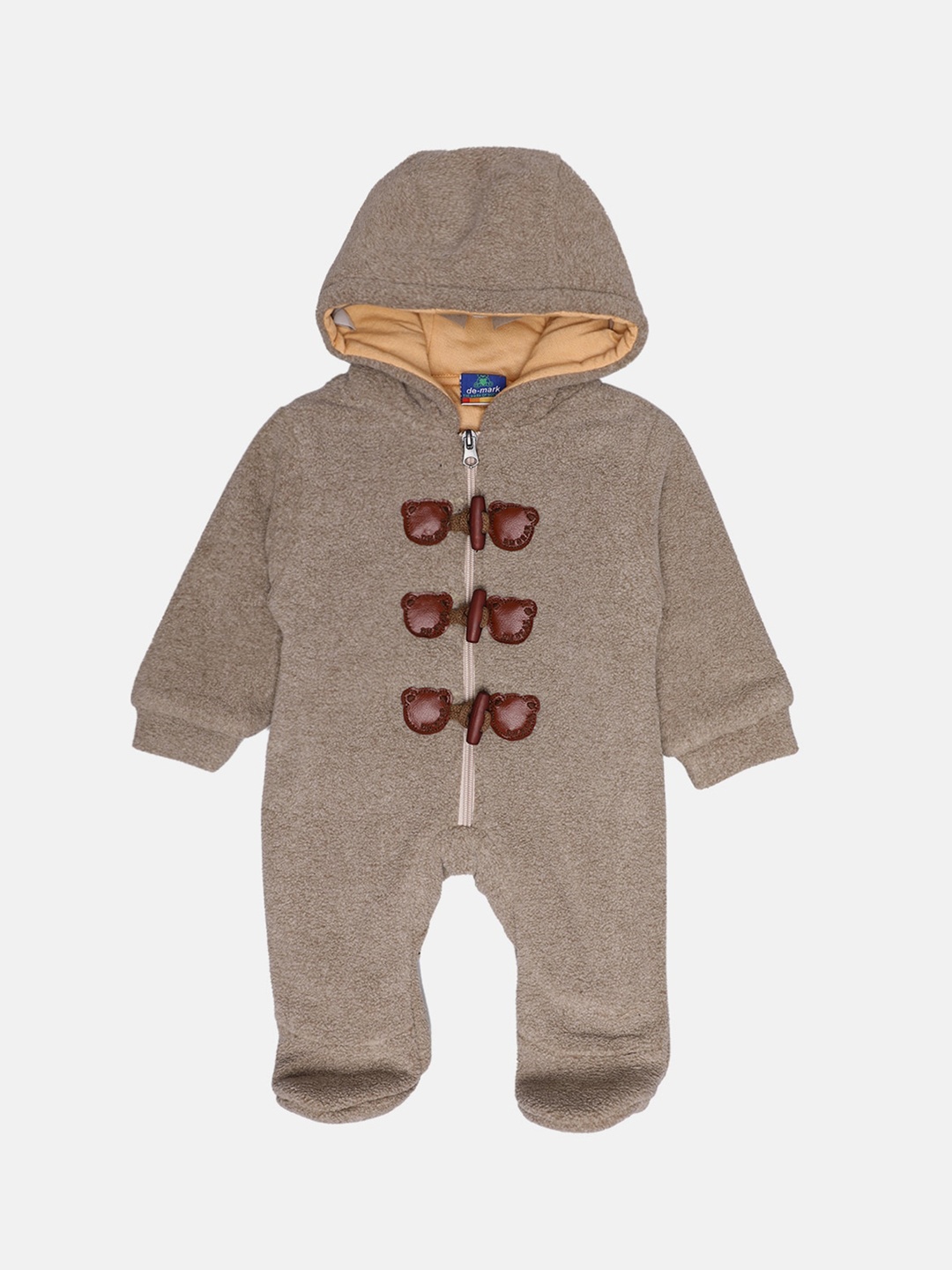 

Little Kiki Kids Brown Solid Hooded Sleepsuit