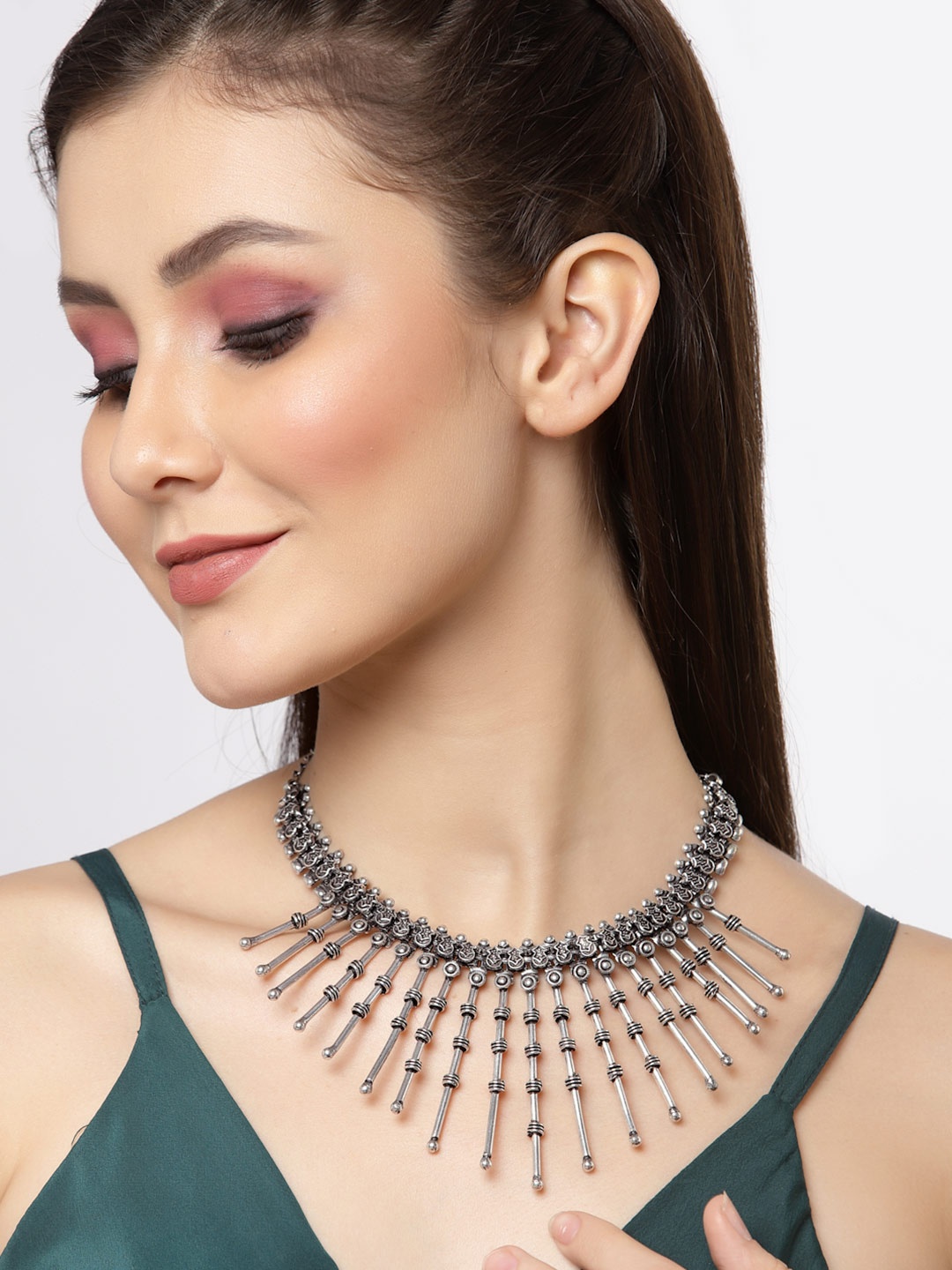 

Sanjog Women Silver-Plated Choker Oxidised Antique Necklace