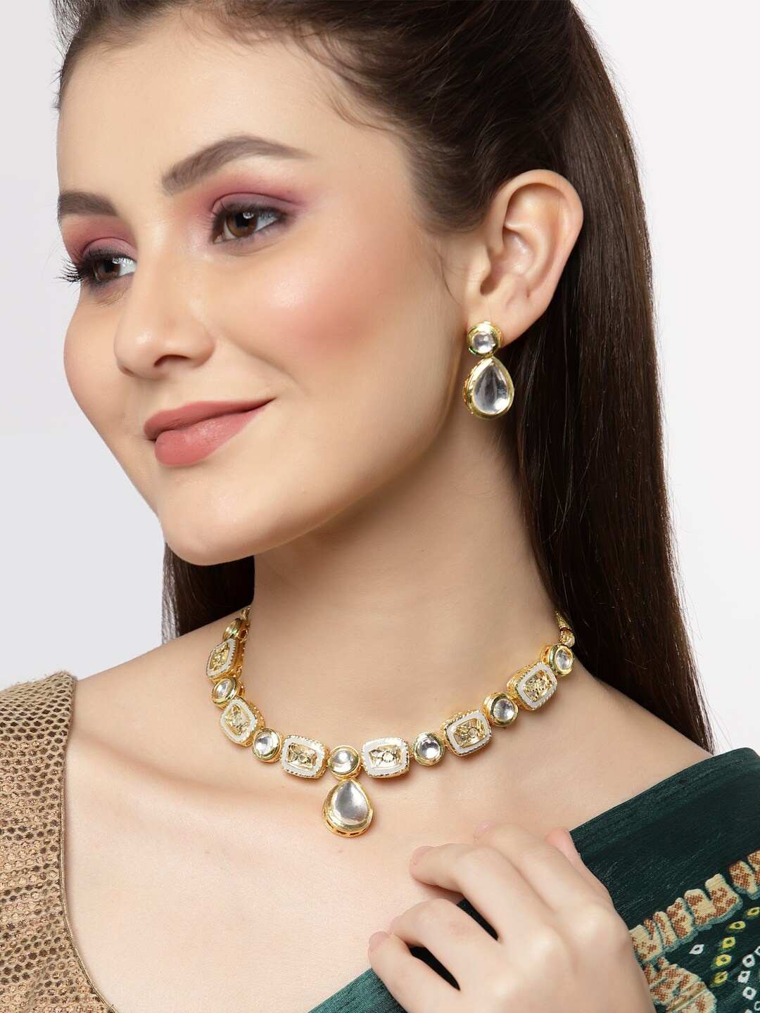

Sanjog Gold-Plated Kundan Meenakari Choker Jewellery Set