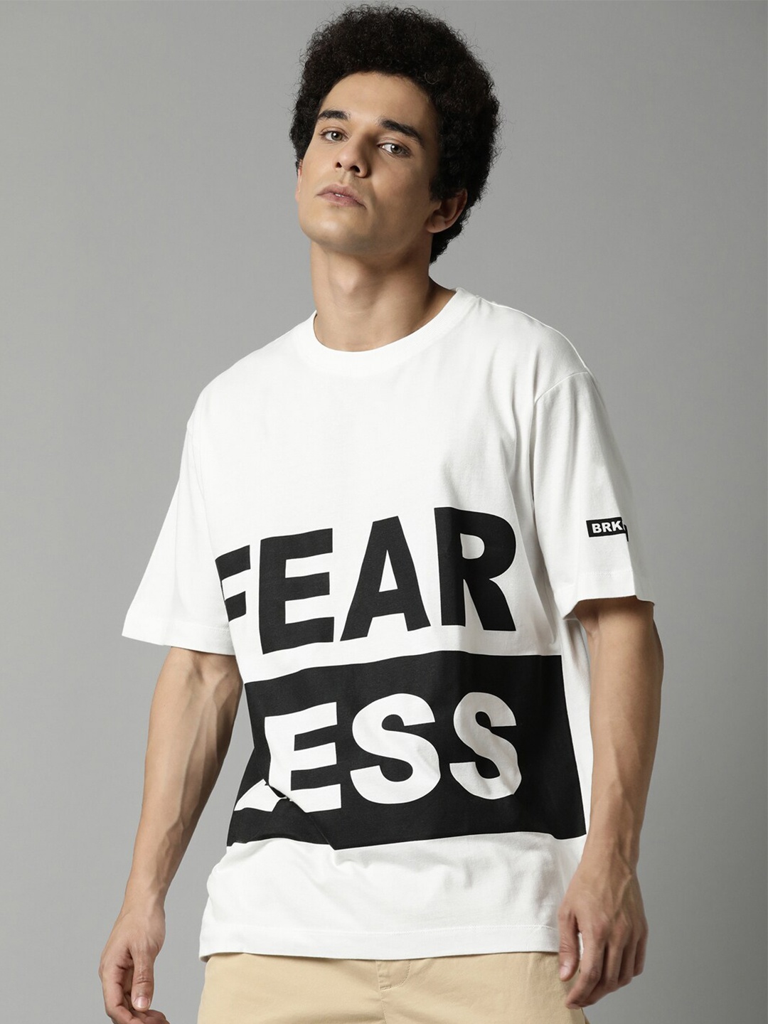 

Breakbounce Men Off White Typography Printed Pure Cotton T-shirt