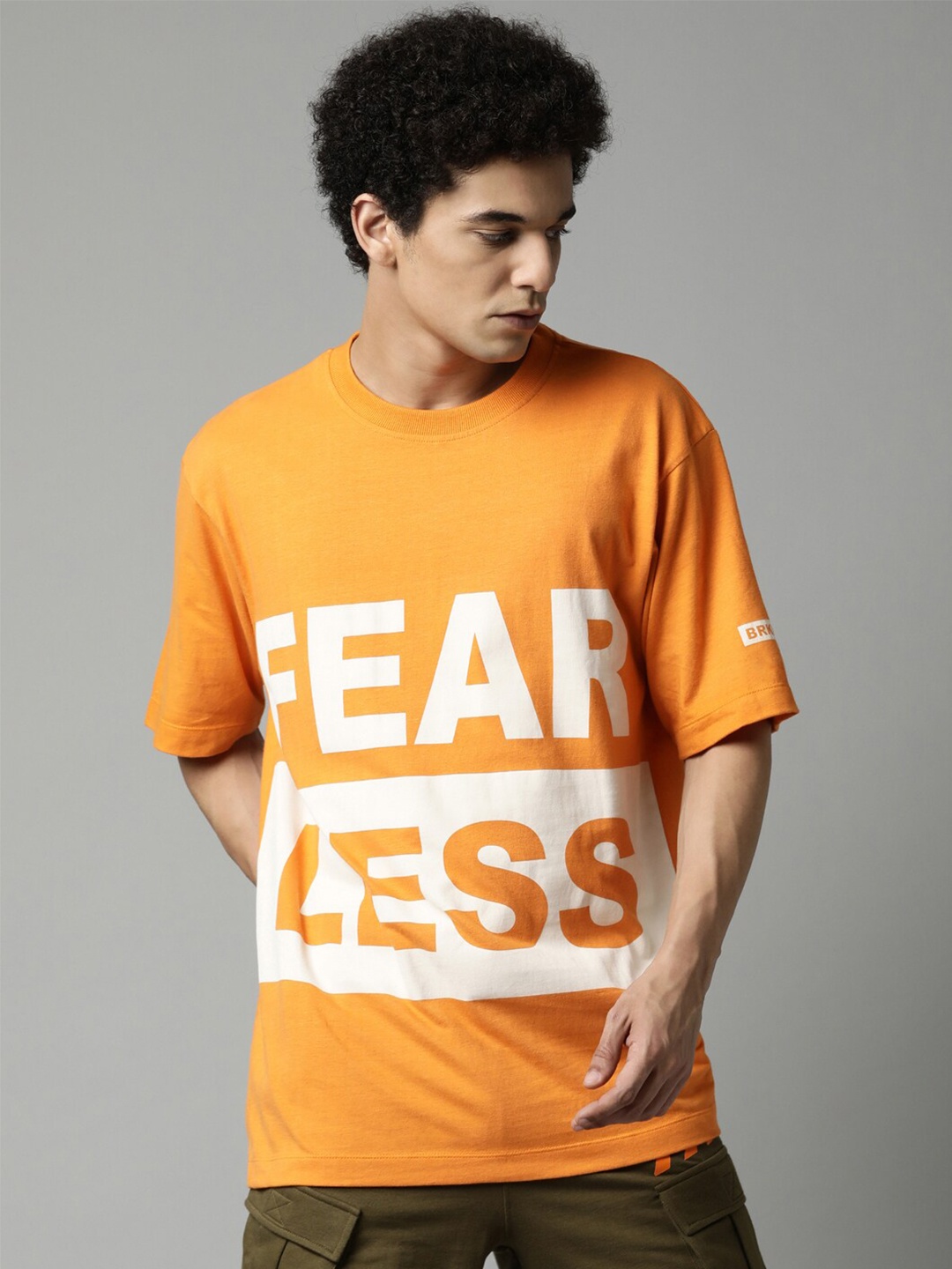 

Breakbounce Men Orange Typography Printed Pure Cotton T-shirt