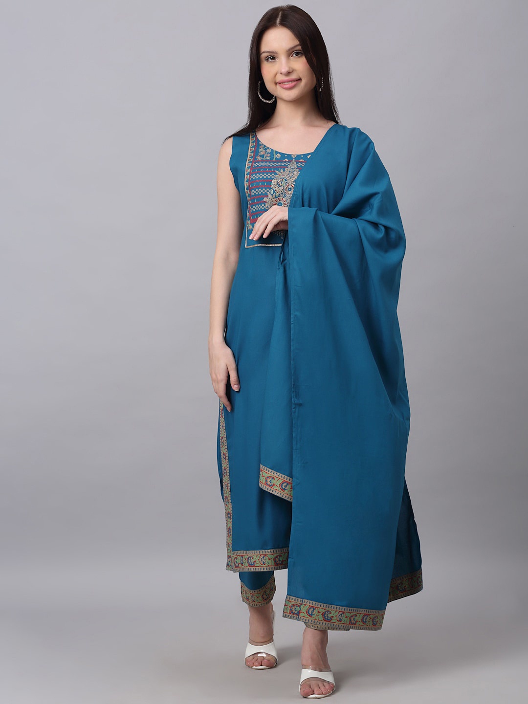 

KALINI Women Teal Kurta with Trousers & With Dupatta