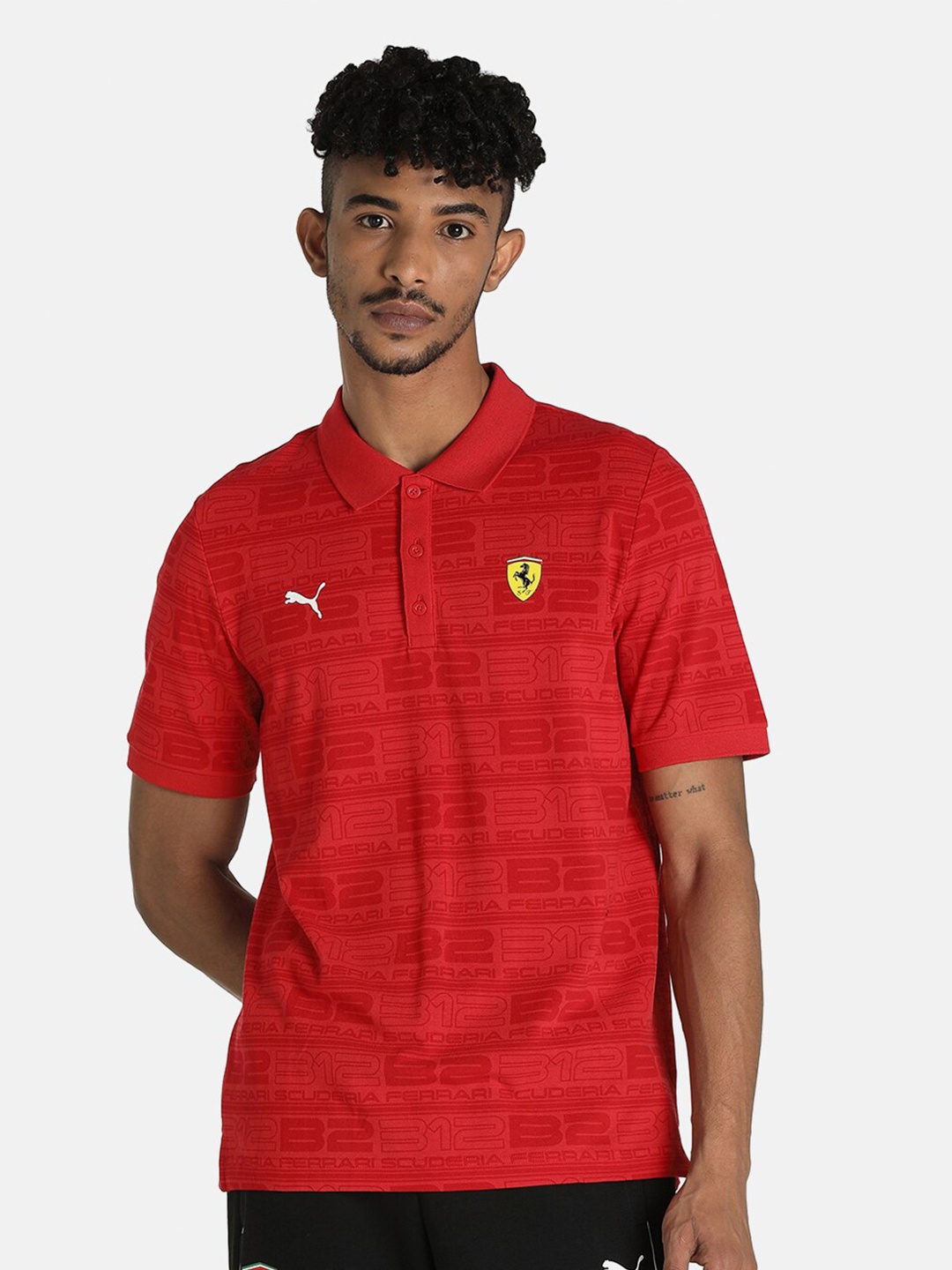 

PUMA Motorsport Men Red Scuderia Ferrari Race Graphic Printed Polo Cotton T-shirt