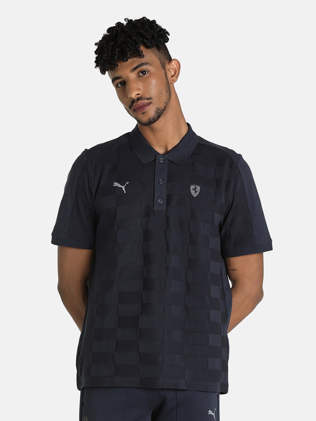 

PUMA Motorsport Men Blue Ferrari Jacquard Style Polo Cotton T-shirt