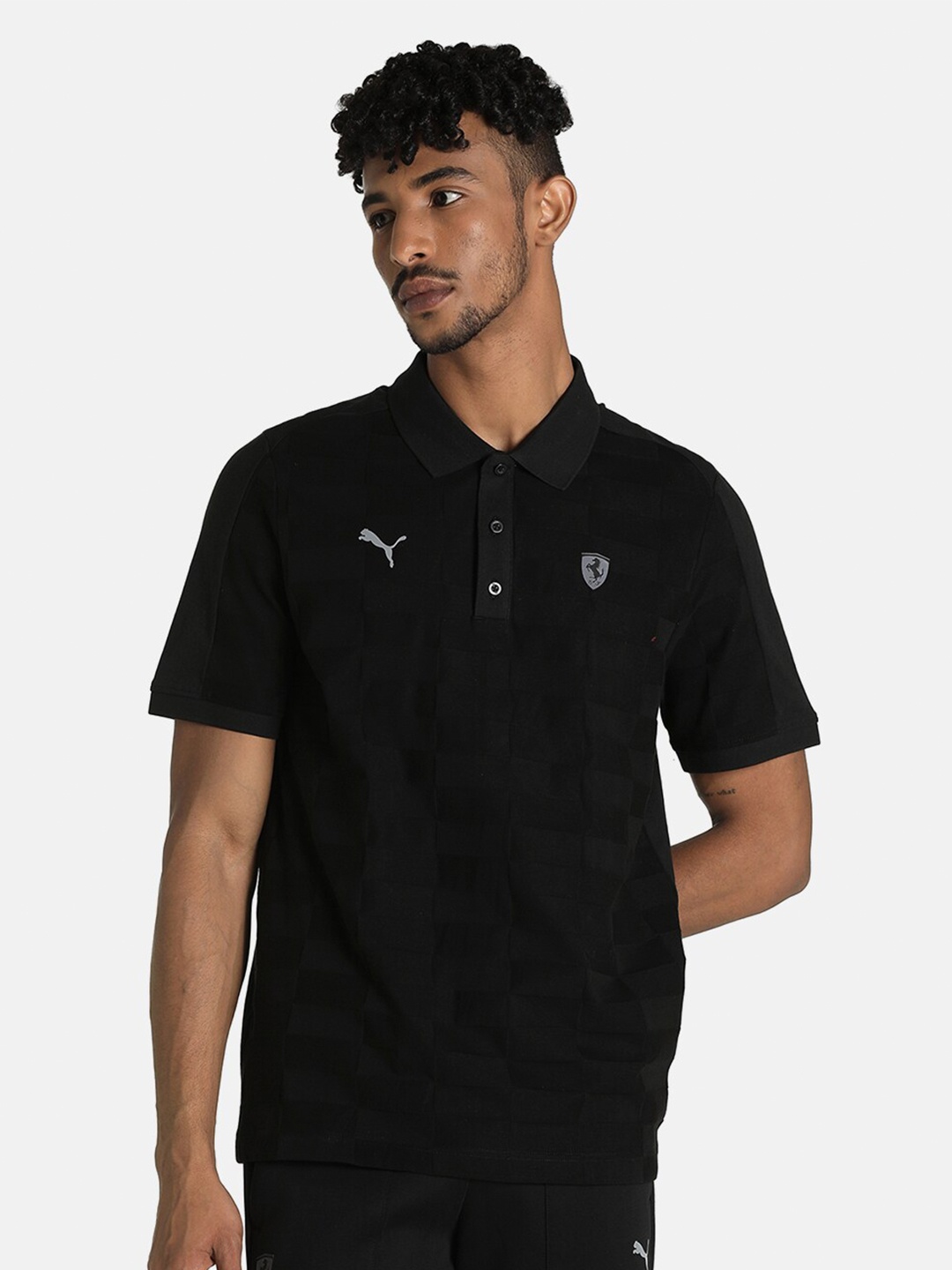 

PUMA Motorsport Men Black Ferrari Jacquard Style Polo T-shirt