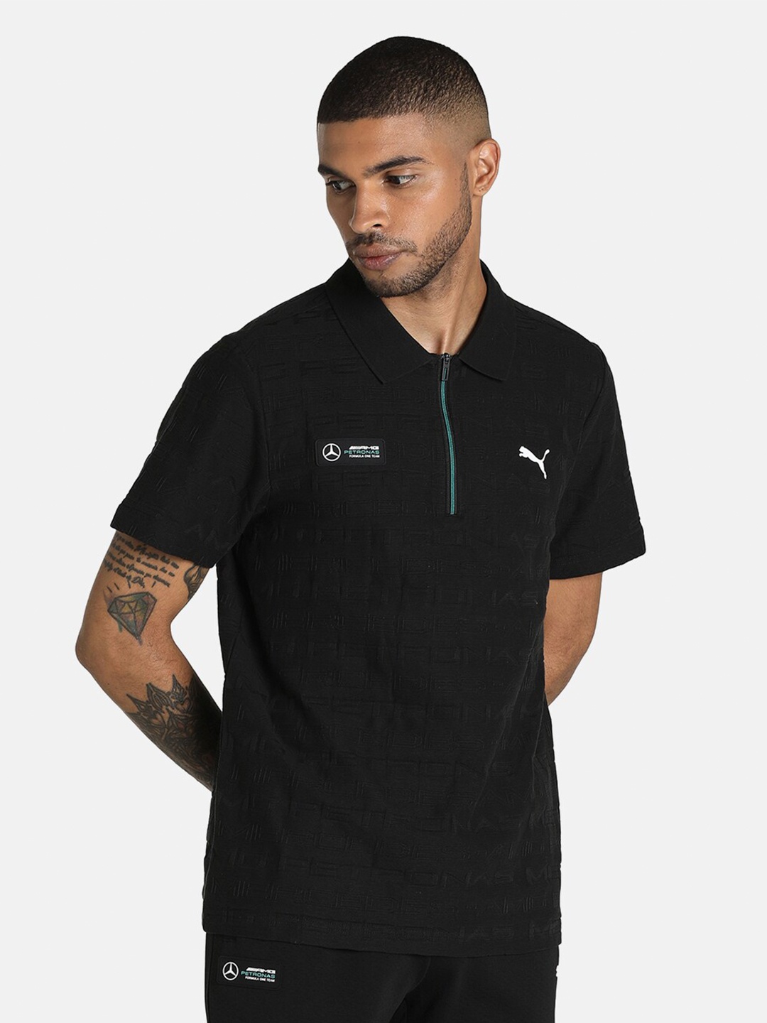 

PUMA Motorsport Mercedes-AMG Petronas Motorsport F1 Jacquard Polo Cotton T-shirt, Black