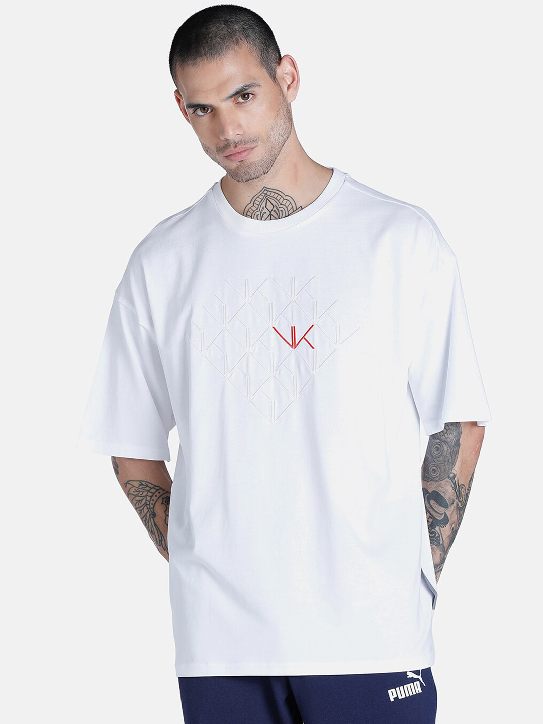 

one8 x PUMA Men White Printed One8 Virat Kohli Premium Cotton Oversized T-shirt
