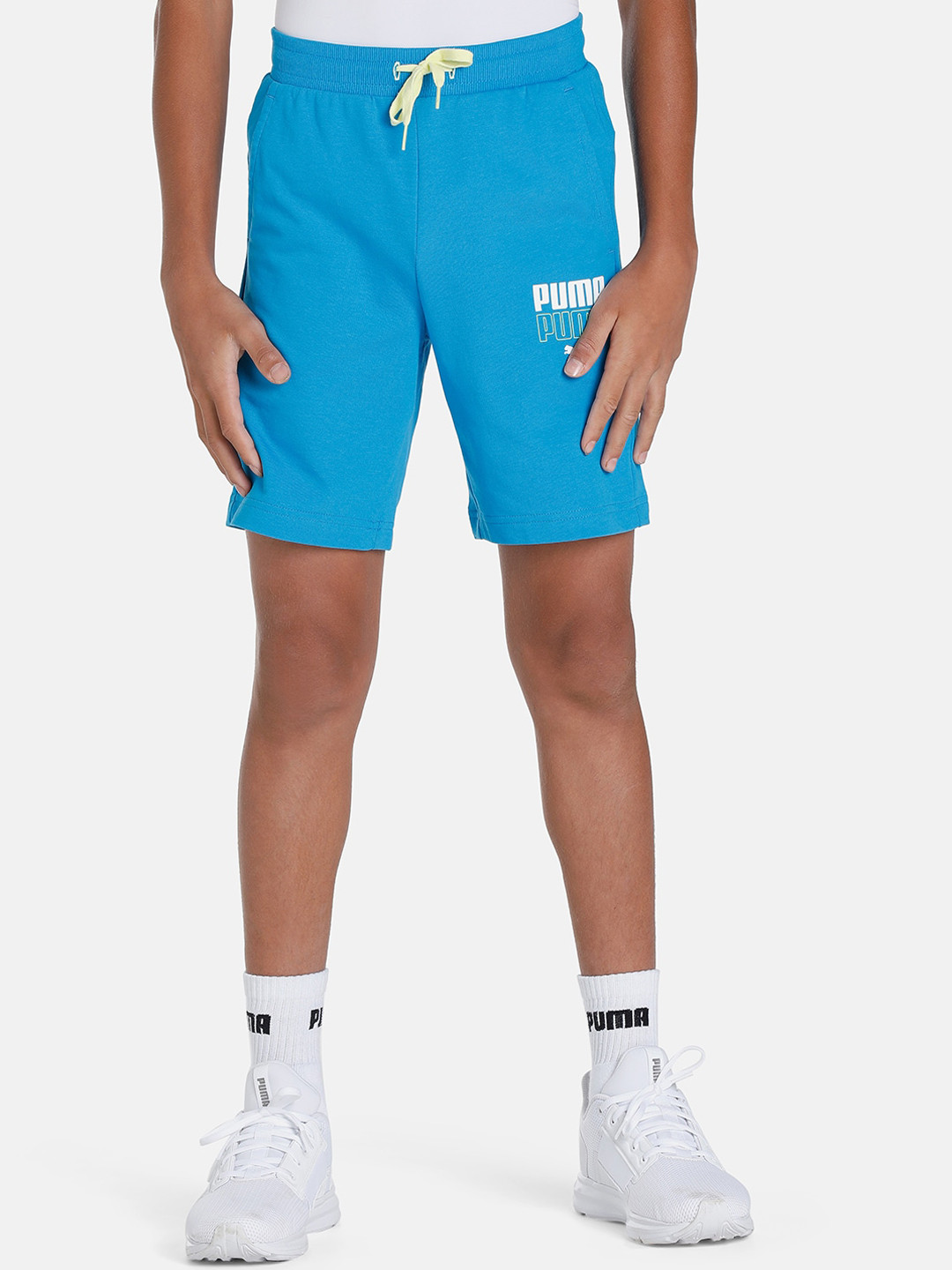 

Puma Boys Graphic Logo Youth Shorts Drawstring Solid Regular Fit Sports Shorts, Blue