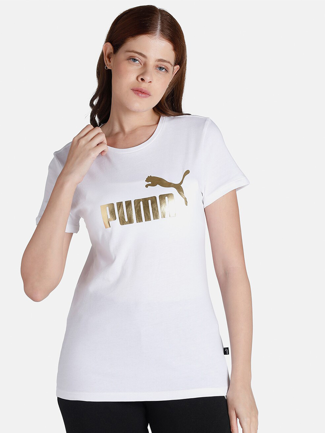 

Puma Women White Essentials+ Metallic Logo Tshirt