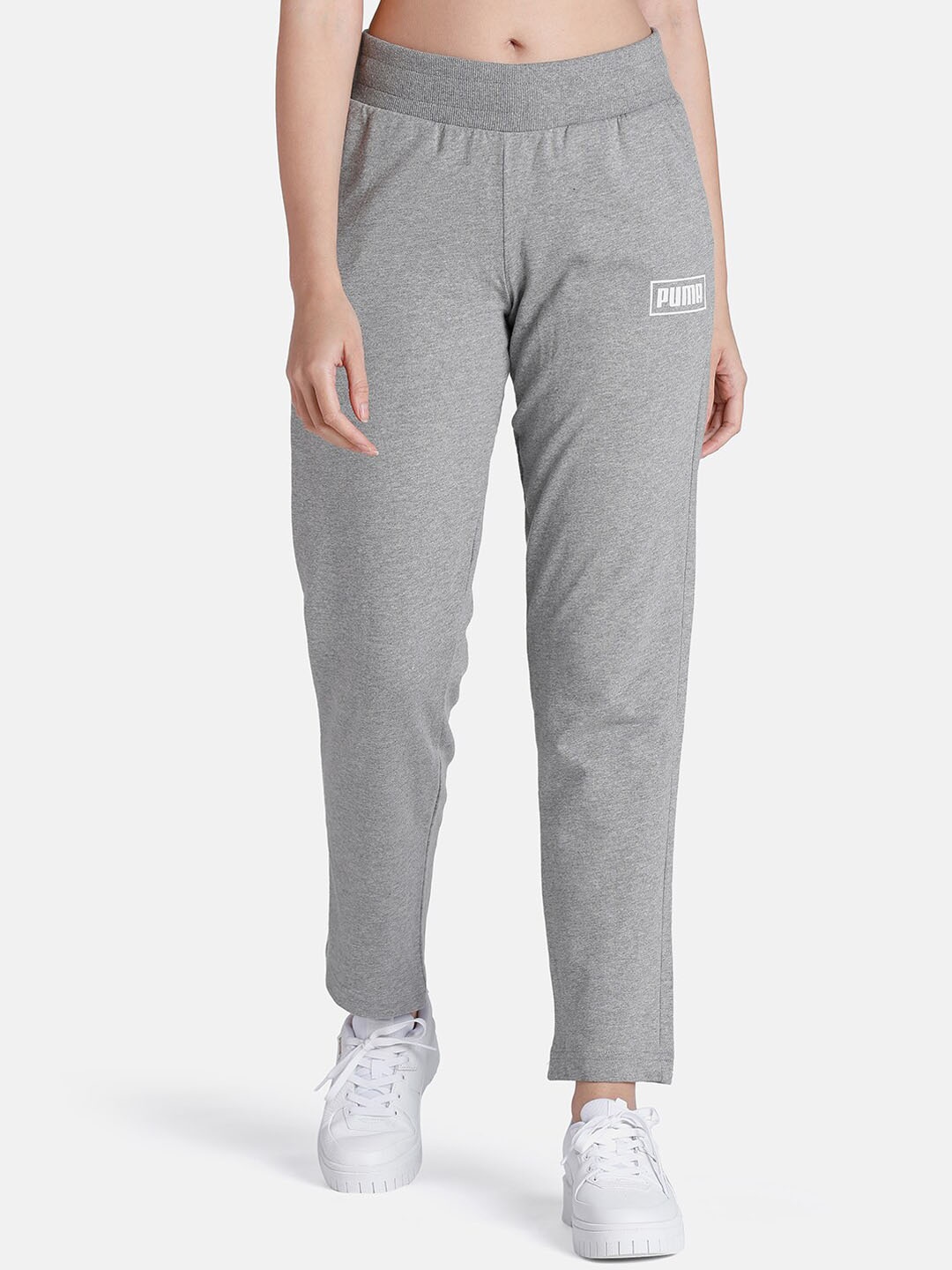 

Puma Women Solid Cotton Foil Regular Fit Graphic Pant, Grey